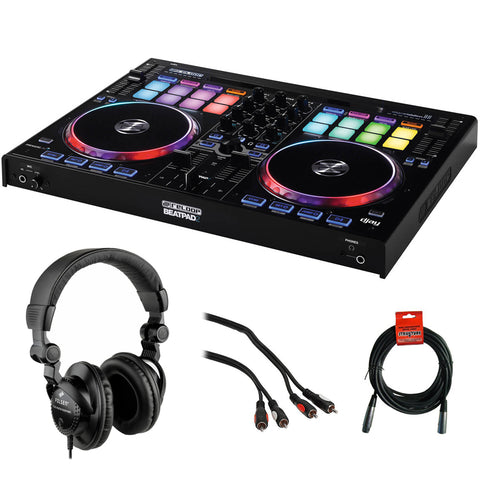 Reloop BeatPad 2 Cross Platform Controller with Polsen HPC-A30 Monitor Headphone, RCA Audio Cable 6' & XLR Cable Bundle