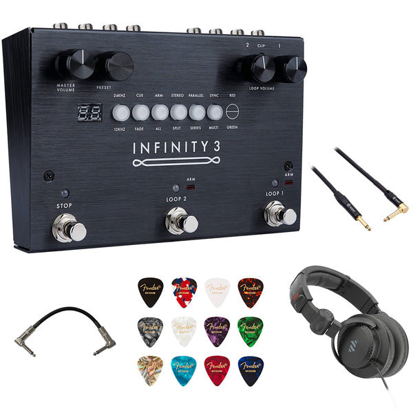 Pigtronix Infinity 3 Deluxe Hi-Fi Double Looper with Midi Guitar Pedal Bundle with Fender 12-Pack Celluloid Guitar Picks, Kopul Phone to Phone (1/4") Cable and Hosa 6" Pro (1/4") Coupler