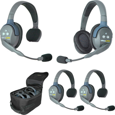 Eartec UltraLITE 431 4-Person Headset System (3 Single-Sided Headsets, 1 Dual-Eared Headset)