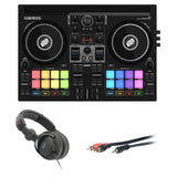 Reloop Buddy Compact 2-Deck DJAY Controller Bundle with Studio Monitor Headphone & Mini to RCA Cables