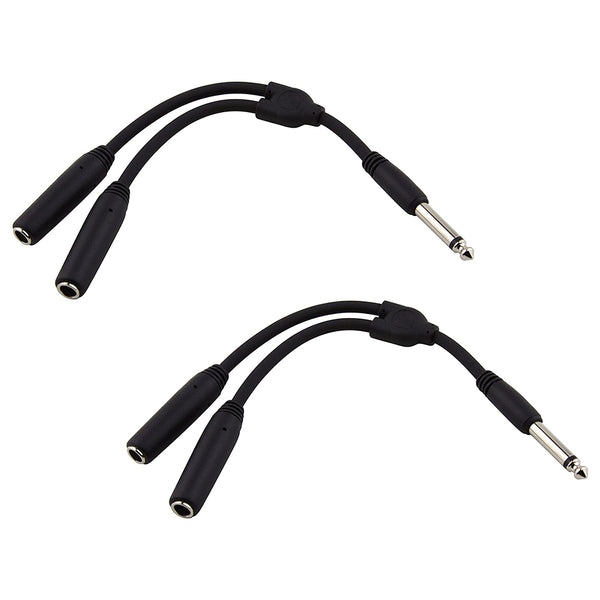 Pig Hog PY-M214M Mono 1/4" (Male) to Dual Mono 1/4" (Female) Y-Cable, 6" (2-Pack)