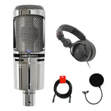 Audio-Technica AT2020USB+ Cardioid Condenser Microphone (Limited Edition) Bundle with Studio Monitor Headphones, Pop Filter & XLR Cable
