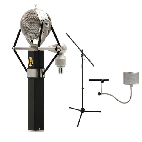 Blue Dragonfly Large-Diaphragm Cardioid Studio Condenser Microphone with Blue Universal Wire Mesh Windscreen & Tripod Microphone Stand w/ Fixed Boom Kit