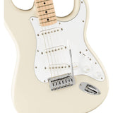 Squier by Fender Affinity Series Stratocaster (Maple fingerboard, Olympic White) Bundle with Fender 10ft Cable (Straight/Straight), Fender Guitar 12-Pack Picks, and Fender 2" Guitar Straps