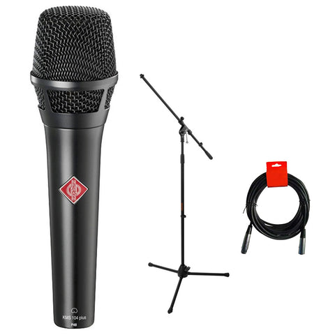 Neumann KMS 104 PLUS Cardioid Microphone (Black) with Tripod Microphone Stand & XLR Cable Bundle