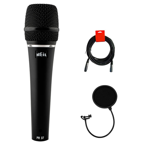Heil PR37 Large Diameter Hand-Held Vocal Microphone with Pop Filter & XLR Cable Bundle