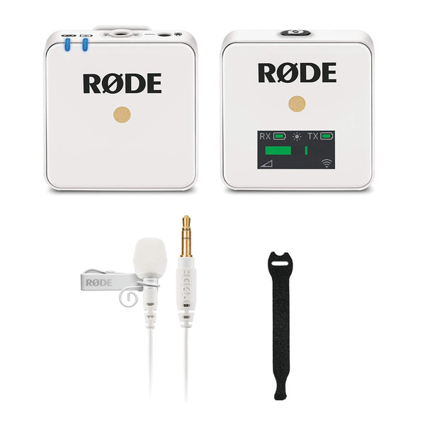 Rode Wireless GO Compact Digital Wireless Microphone System (White) with Rode Lavalier GO Mic & 10-Pack Straps Bundle