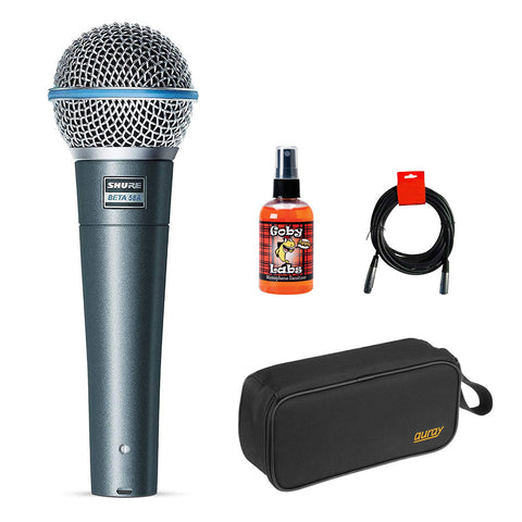 Shure Beta 58A Supercardioid Dynamic Microphone with Wide Mouth Case, Mic Sanitizer Spray & XLR Cable Bundle