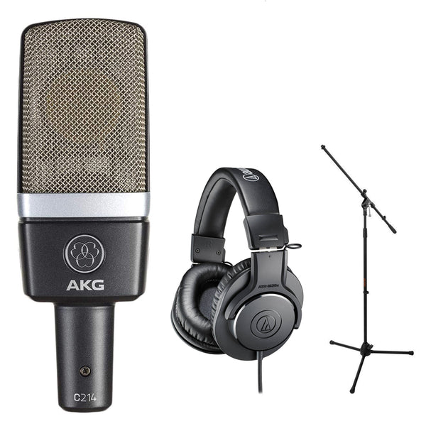 AKG C214 Pro Condenser Microphone Bundle with Audio-Technica ATH-M20x Headphones & Mic Stand