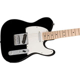 Squire Sonic Telecaster Electric Guitar, Black, Maple Fingerboard Bundle with Fender Logo Guitar Strap Black, Fender 12-Pack Celluloid Picks, and Gator Guitar Stand