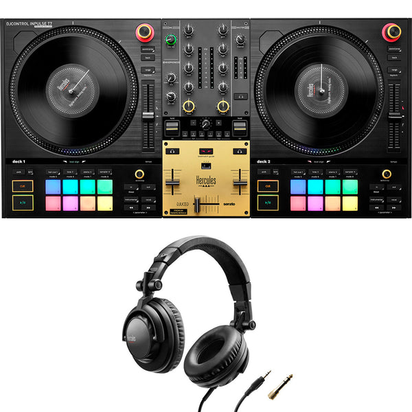 Hercules DJControl Inpulse T7 Premium 2-Deck Motorized DJ Controller Bundle with Hercules HDP DJ45 Closed-Back, Over-Ear DJ Headphones