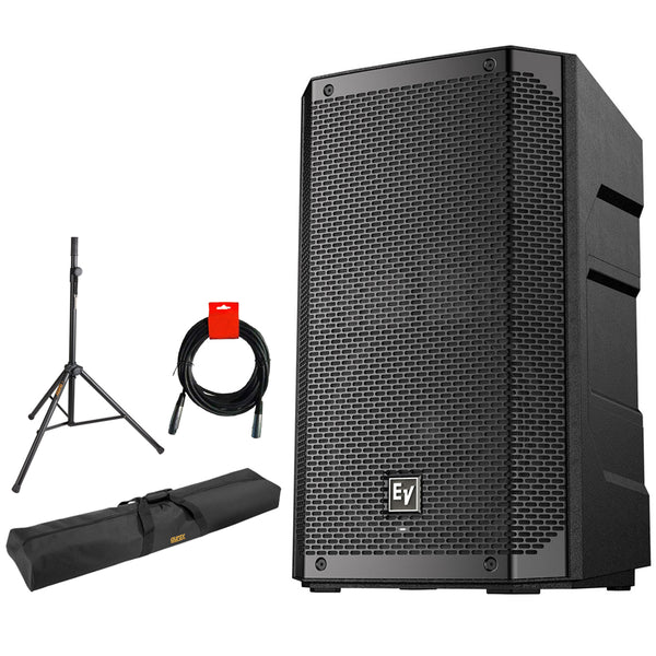 Electro-Voice ELX200-10P 10" 2-Way 1200W Powered Speaker Bundle with Auray 51" Speaker Stand Bag, Steel Speaker Stand and XLR-XLR Cable