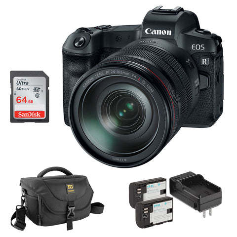 Canon EOS R Mirrorless Digital Camera with 24-105mm Lens, Journey 34 DSLR Shoulder Bag, LP-E6 Battery Pack Kit & 64GB Memory Card Bundle