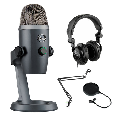 Blue Yeti Nano USB Condenser Microphone (Shadow Gray) with Polsen HPC-A30 Monitor Headphones, Mic Suspension Boom & Pop Filter Bundle