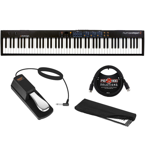 StudioLogic Numa Compact 2 88-Note Semi-Weighted Keyboard with FP-P1L Sustain Pedal, Keyboard Dust Cover (Large) & 6ft MIDI Cable Bundle