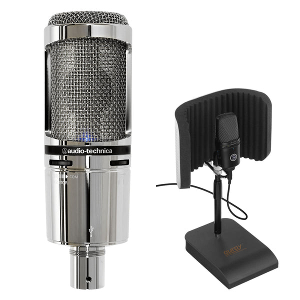 Audio-Technica AT2020USB+ Cardioid Condenser USB Microphone (Limited Edition) Bundle with Reflection Filter and Mic Stand