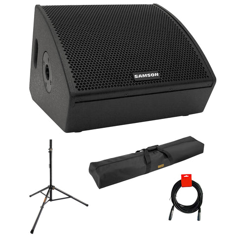 Samson RSXM12A - 800W 2-Way Active Stage Monitor (12") Bundle with Auray Speaker Stand Bag 51", Auray SS-47S Speaker Stand, and XLR-XLR Cable