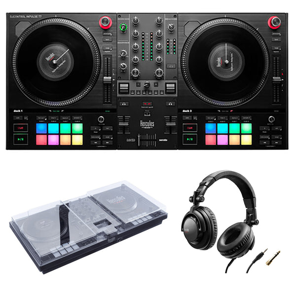 Hercules DJControl Inpulse T7 2 Deck Motorized DJ Controller with built in STEMS Control Bundle with DJControl Inpulse T7 Cover and Hercules HDP DJ45 Closed-Back Headphones