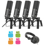 Rode NT-USB USB Microphone (4-Pack) Bundle with Rode COLORS Color-Coded Caps (Set of 4) and Polsen Studio Monitor Headphones