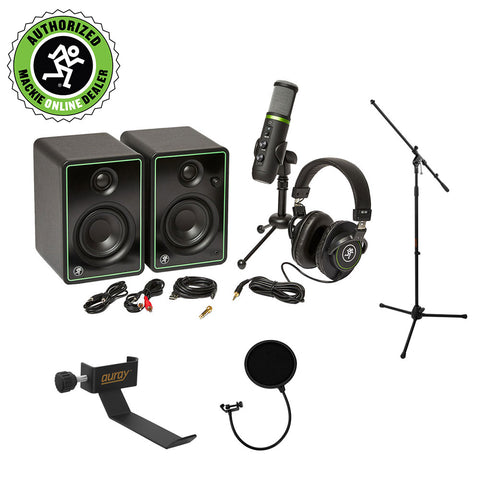 Mackie Creator with 3" Multimedia Monitors, USB Microphone, Headphones, Mic Stand, Holder & Pop Filter Bundle