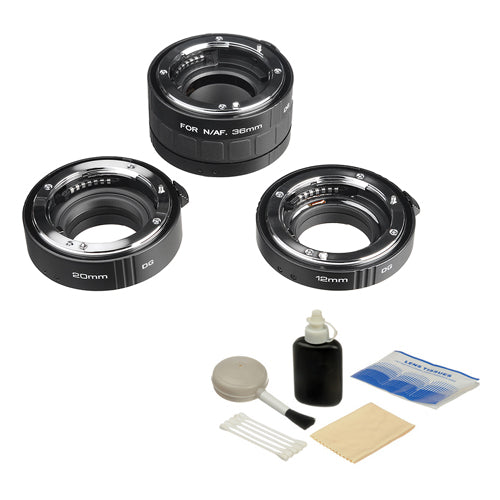 Kenko Auto Extension Tube Set DG (12, 20 & 36mm Tubes) for Nikon Digital and Film Cameras with General Brand Lens Cleaning Kit