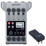 Zoom PodTrak P4 Portable Multitrack Battery Powered, 4 Microphone Inputs, 4 Headphone Outputs, 2-In/2-Out Podcast Recorder Bundle