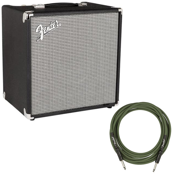 Fender Rumble 40 (V3) Bass Amplifier Bundle with Fender Joe Strummer Instrument Cable (13ft) Straight/Straight, Drab Green