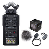Zoom H6 All Black 6-Track / 6-Input Portable Recorder with Single Mic Capsule & Zoom Accessory Pack Bundle