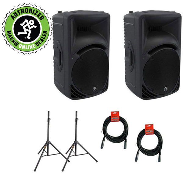 Mackie SRM450 1000W 12" Portable Powered Loudspeaker (Pair) with SS-4420 Steel Speaker Stand (2-Pieces) & XLR Cable (2-Pieces) Bundle