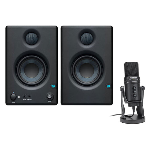 PreSonus ERIS BT 3.5 Active Bluetooth Media Reference Monitors (Pair) Bundle with Samson G-Track Pro USB Microphone