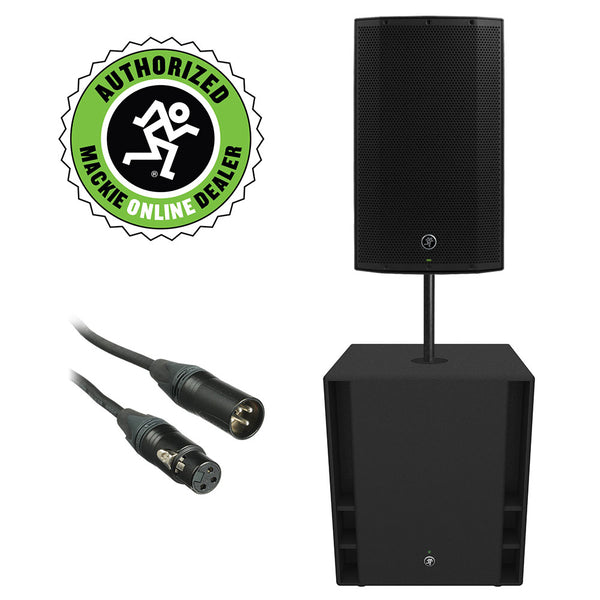 Mackie Thump18S 1200 W 18" Powered Subwoofer with Thump15BST Boosted 15" Powered Loudspeaker, Attachment Pole & 20' XLR Cable Bundle
