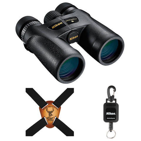 Nikon 7549 10x42 Monarch 7 ATB Binocular (Black) with Nikon Retractable Rangefinder Tether & Binocular Harness Bundle