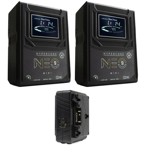 Core SWX Hypercore NEO 9 Mini 98Wh Lithium-Ion Battery, Gold Mount (2-Pack) Bundle with Core SWX GPM-X2A Mini Dual Travel Battery Charger (Gold Mount)