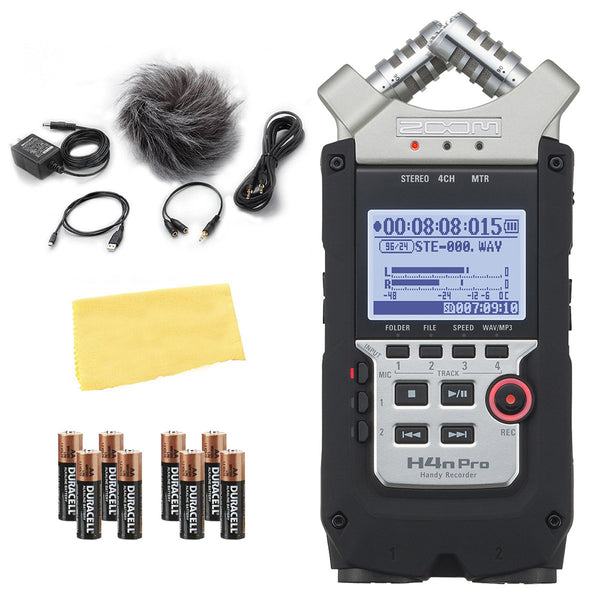 Zoom H4n Pro Handy Recorder Kit with Zoom APH-4PRO Accessory Pack, 8 Batteries and Polishing Cloth Bundle
