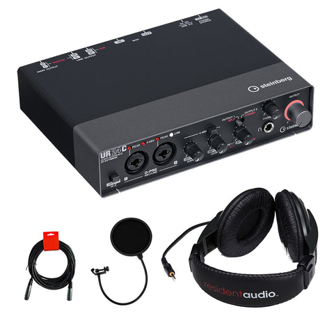 Steinberg UR24C 2x4 USB Gen 3.1 Audio Interface with R100 Stereo Headphones, Pop Filter & XLR-XLR Cable Bundle