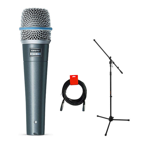 Shure BETA 57A Supercardioid Dynamic Microhone with Tripod Microphone Stand & XLR Cable Bundle