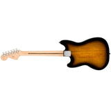 Squier Sonic Mustang Electric Guitar 2-Color Sunburst, Maple Fingerboard Bundle with Fender Logo Guitar Strap Black, Fender 12-Pack Celluloid Picks, and Straight/Angle Instrument Cable
