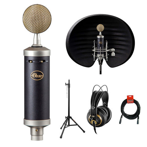 Blue Baby Bottle SL Studio Condenser Microphone with Aston Microphones Halo Filter, AKG K 240 Studio Pro Headphones, Tripod Mic Stand & XLR Cable Bundle