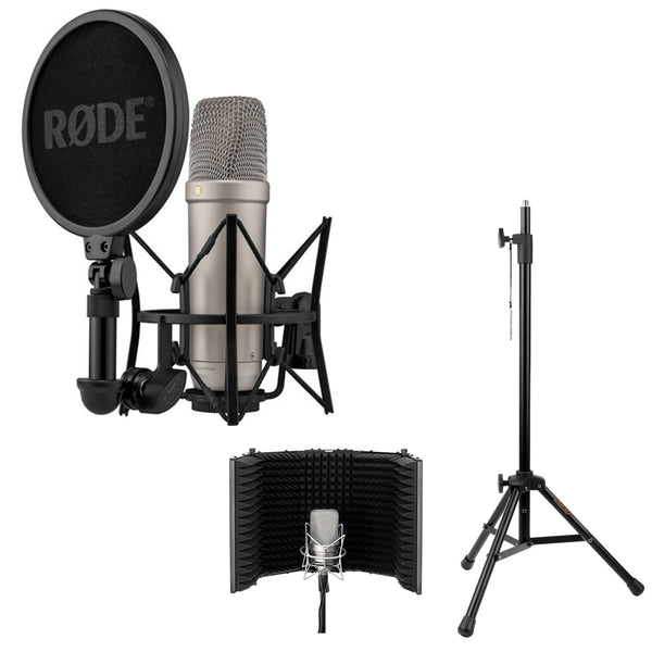 Rode NT1 (Silver)5th Generation Hybrid Studio Condenser Microphone Bundle with Desk/mic Stand Reflection Filter and Reflection Filter/tripod Micstand