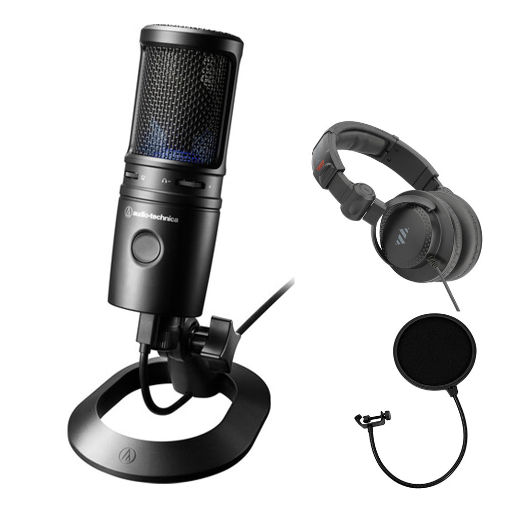 Audio Technica AT2020USB + Condenser Microphone + M2X Headphones + Mic  Tripod - The Podcaster Toolkit