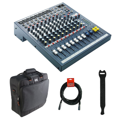 Soundcraft EPM 8 - 8 Mono + 2 Stereo Audio Console with Gator Cases 1515 Mixer Bag, Fastener Straps (10-Pack) & XLR Cable Bundle