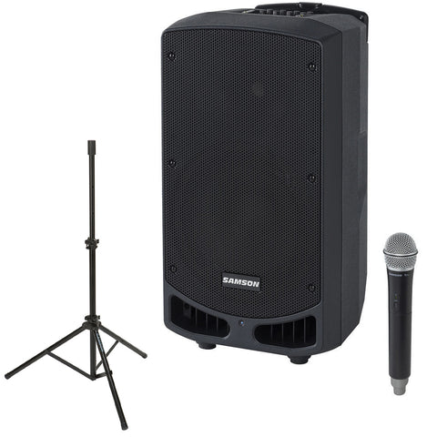 Samson Expedition XP310w (Band K: 470 to 494 MHz) Portable PA System with Wireless Microphone (K) Bundle with Samson LS40 Lightweight Speaker Stand