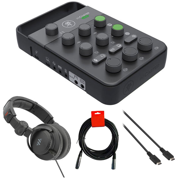 Mackie MCaster Live Portable Streaming Mixer Bundle with Closed-Back Studio Monitor Headphones, USB 2.0 Type-C Charge and Sync Cable and XLR Cable