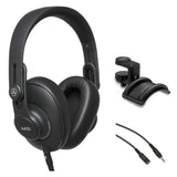 AKG K361 Over-Ear Oval Closed-Back Studio Headphones Bundle with Headphones Holder and Mini to Mini Cable