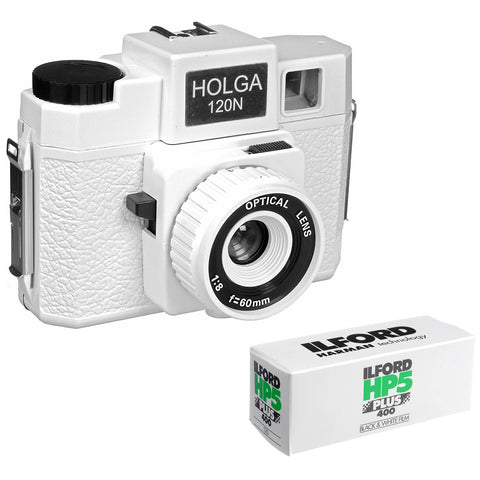 Holga 173-120 Holgawood 120N Medium Format Camera (Casablanco) Bundle with Black & White Negative Film (120 Roll Film)