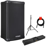 Fender Fighter 10" 2-Way 1300 Watts Powered Speaker Bundle with Auray 51" Speaker Stand Bag, Steel Speaker Stand, and 20" XLR-XLR Cable