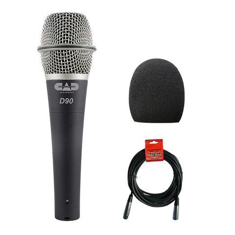 CAD CADLive D90 Supercardioid Dynamic Handheld Microphone with Foam Windscreen & XLR-XLR Cable Bundle