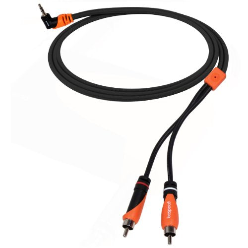 Bespeco Right Angle 3.5mm Stereo Jack to 2 RCA Male Interlink Cable (Black/Orange, 6')