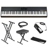 StudioLogic SL88 Grand 88 Key MIDI Controller Bundle with Keyboard Stand, Piano Bench, Sustain Pedal, MIDI Cable & Dust Cover