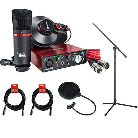 Focusrite Scarlett Solo Studio Pack (2nd Generation) plus Mic Stand with Fixed Boom, Pop Filter & (2) 20' XLR-XLR Cable Kit